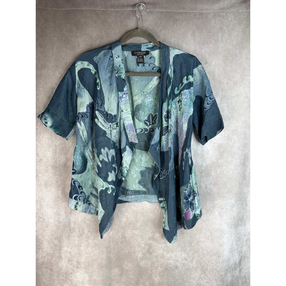 Citron Santa Monica Silk Blend Flowy Open Cardigan In Teal Size‎ XS Petite